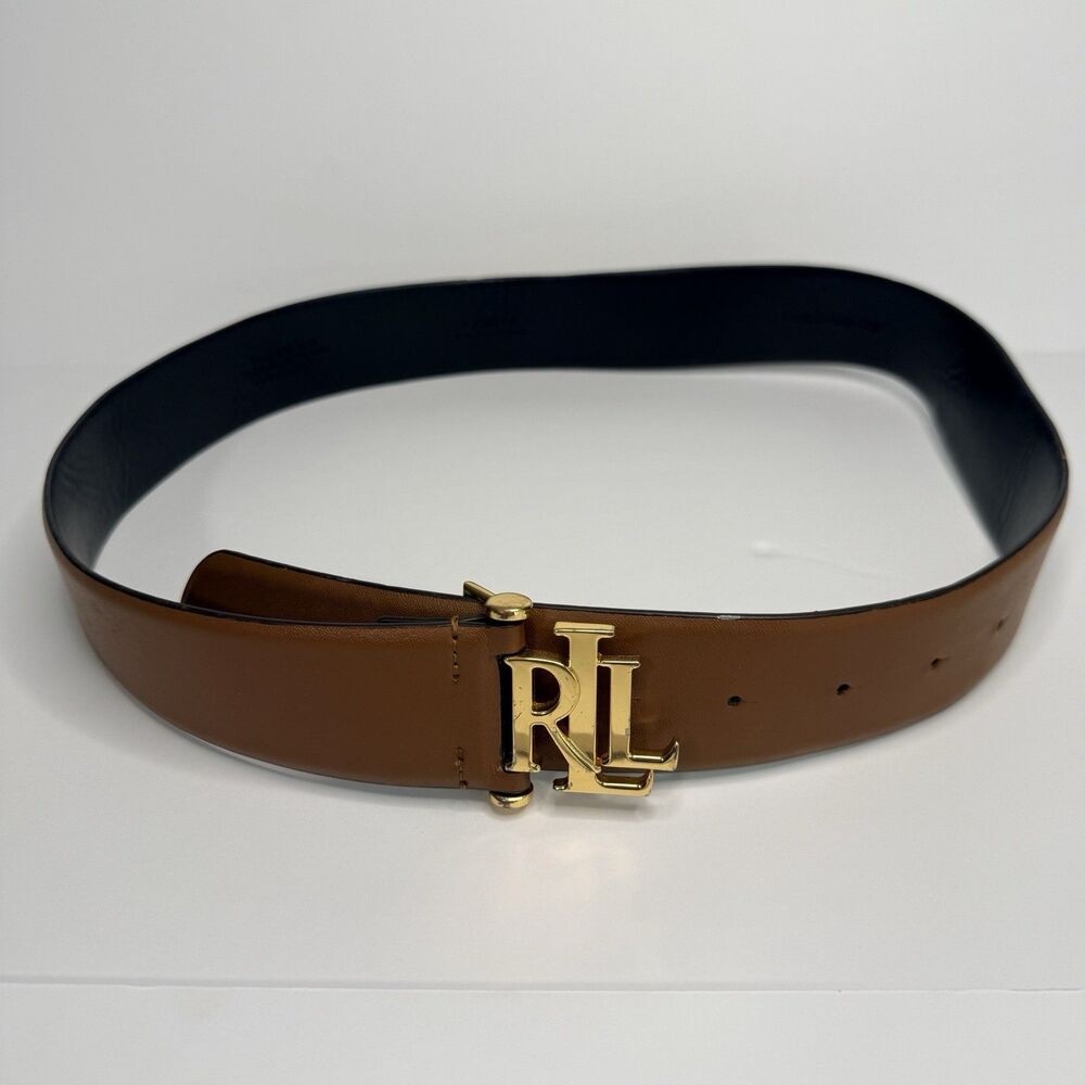 Lauren Ralph Lauren Brown Leather Belt Gold LRL Logo Buckle Size Small